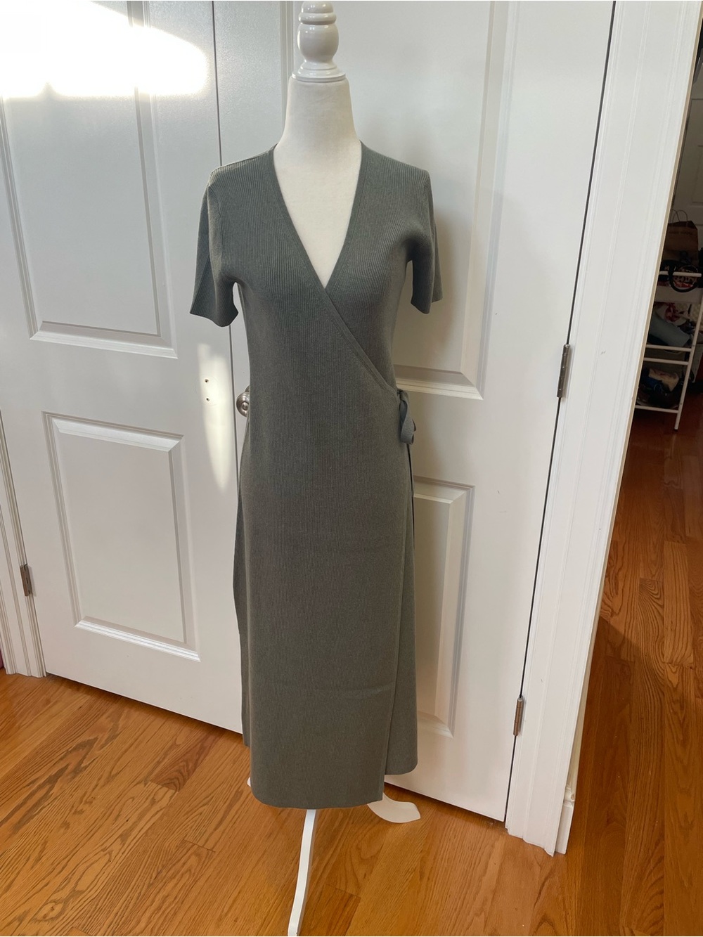 NAKEDCASHMERE ELSIE Cashmere Blend Ribbed Wrap Midi Dress Gray Small